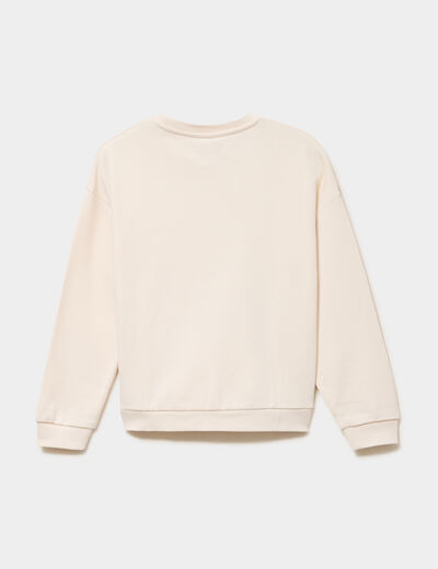 Sweat col rond oversize manches longues beige fille