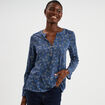 T-shirt col mao manches retroussables bleu gris femme