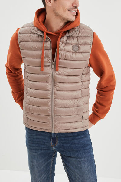 Doudoune légère zippée sans manches taupe homme