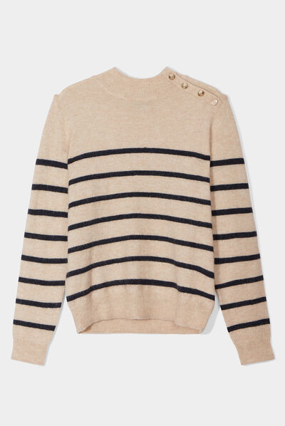 Pull marinière boutons à l'épaule sable femme