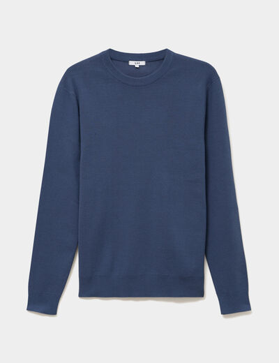 Pull col rond manches longues bleu fonc&eacute; homme