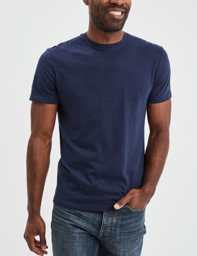 T-shirt droit en coton manches courtes bleu marine homme