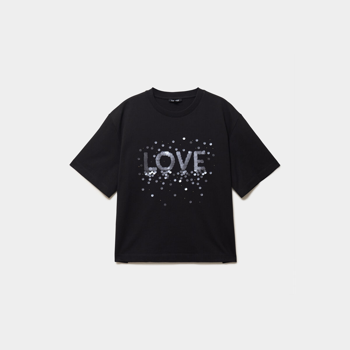 T-shirt oversize &agrave; sequins coton noir femme