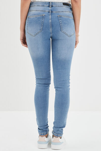 Jeans slim détails zippés denim stone femme