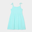 Robe courte bretelles nouées évasée bleu turquoise fille