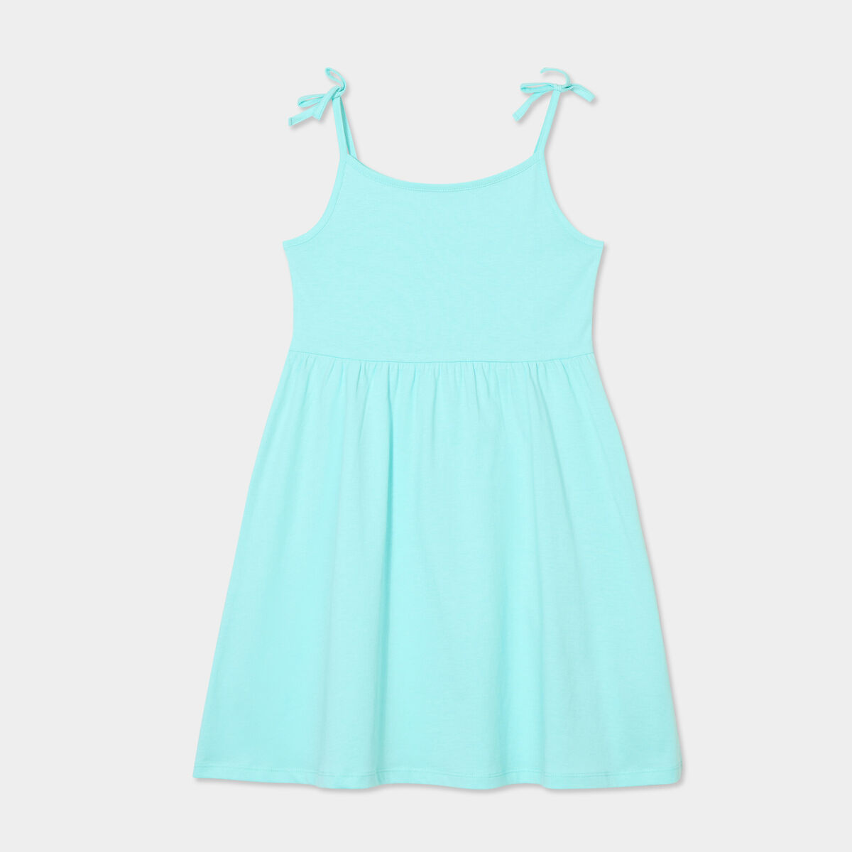 Robe courte bretelles nouées évasée bleu turquoise fille