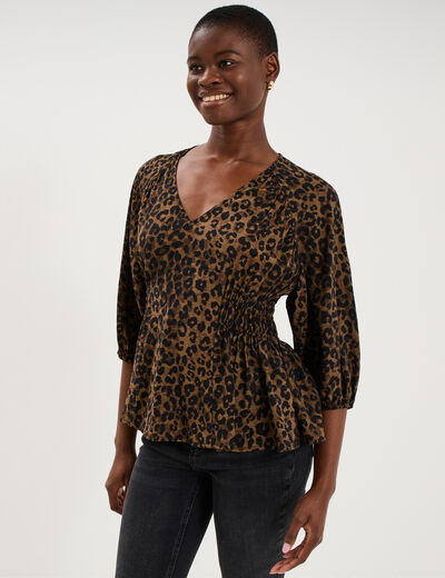 Blouse oversize &eacute;lastiqu&eacute;e manches 3/4 vert kaki femme