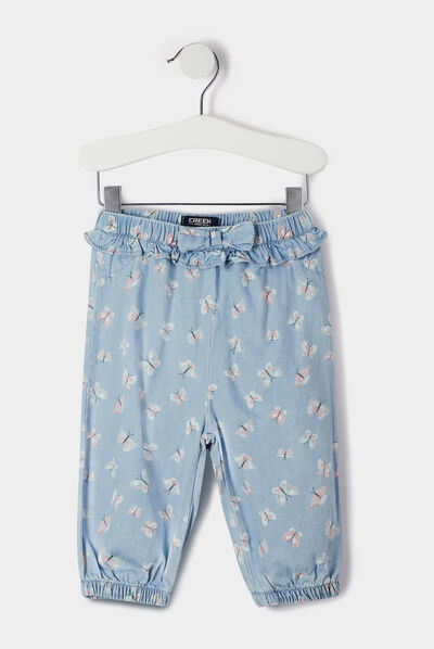 Pantalon droit élastiqué en jean Creeks denim bleach bébé fille