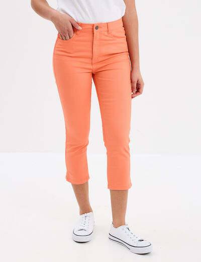 Pantacourt slim 5 poches rose corail femme