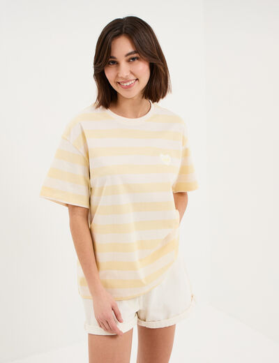 T-shirt droit &agrave; manches courtes coton jaune citron femme