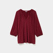 Blouse col en V manches 3/4 bordeaux femme grande taille