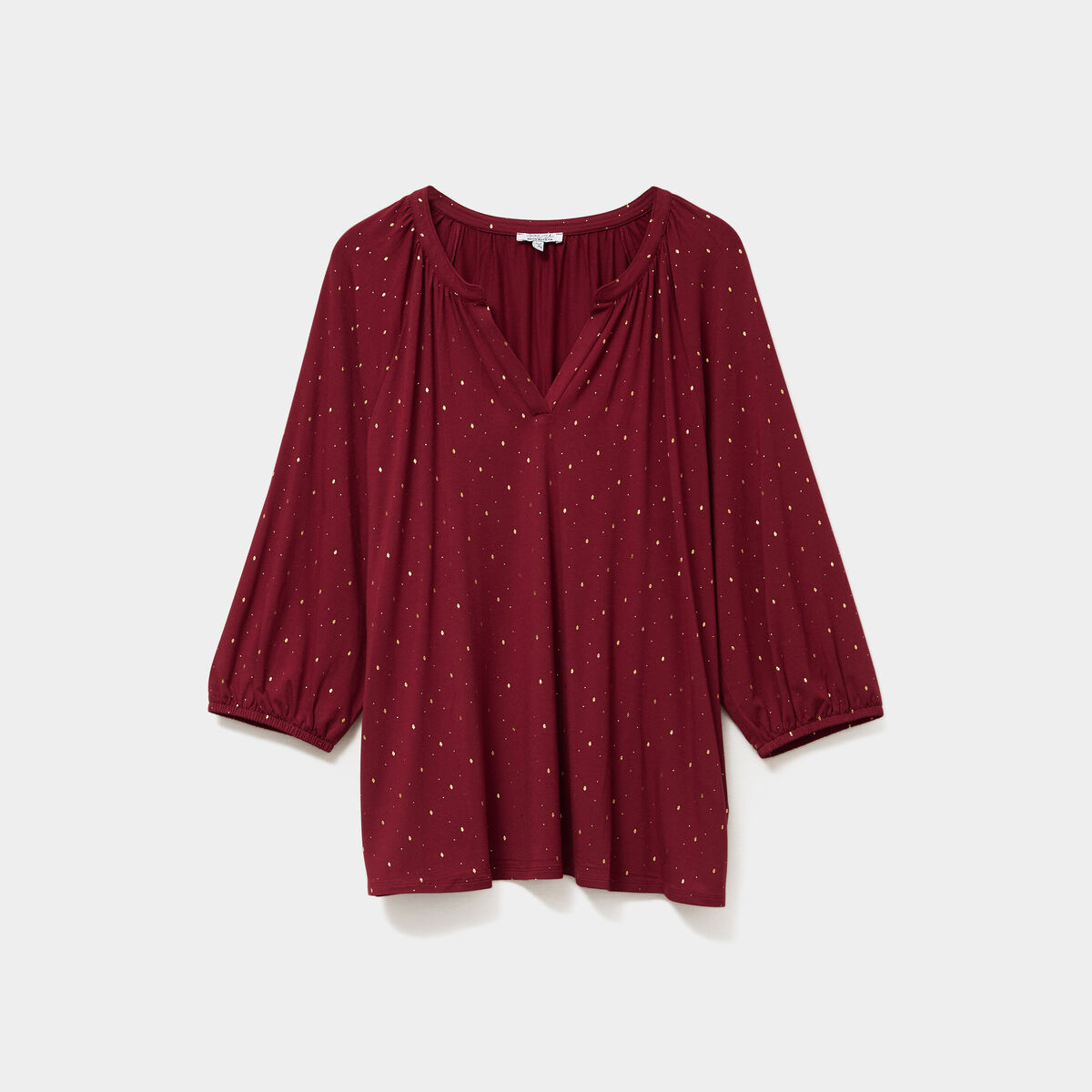 Blouse col en V manches 3/4 bordeaux femme grande taille