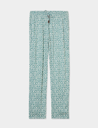 Pantalon fluide ceinture élastiquée vert turquoise femme
