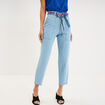 Jean mom cropped taille haute &agrave; ceinture denim triple stone femme