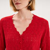 Gilet col V maille ajour&eacute;e boutonn&eacute; rouge femme