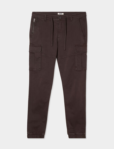 Pantalon cargo slim à coulisse marron foncé homme