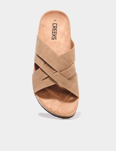 Mules brides crois&eacute;es sable homme