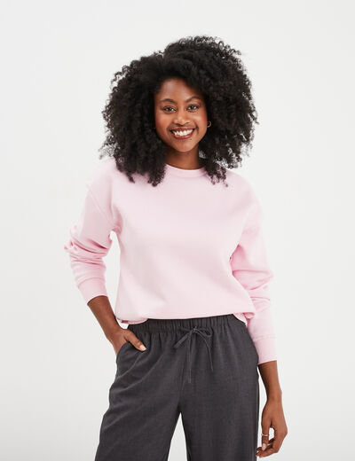 Sweat col rond manches longues rose femme
