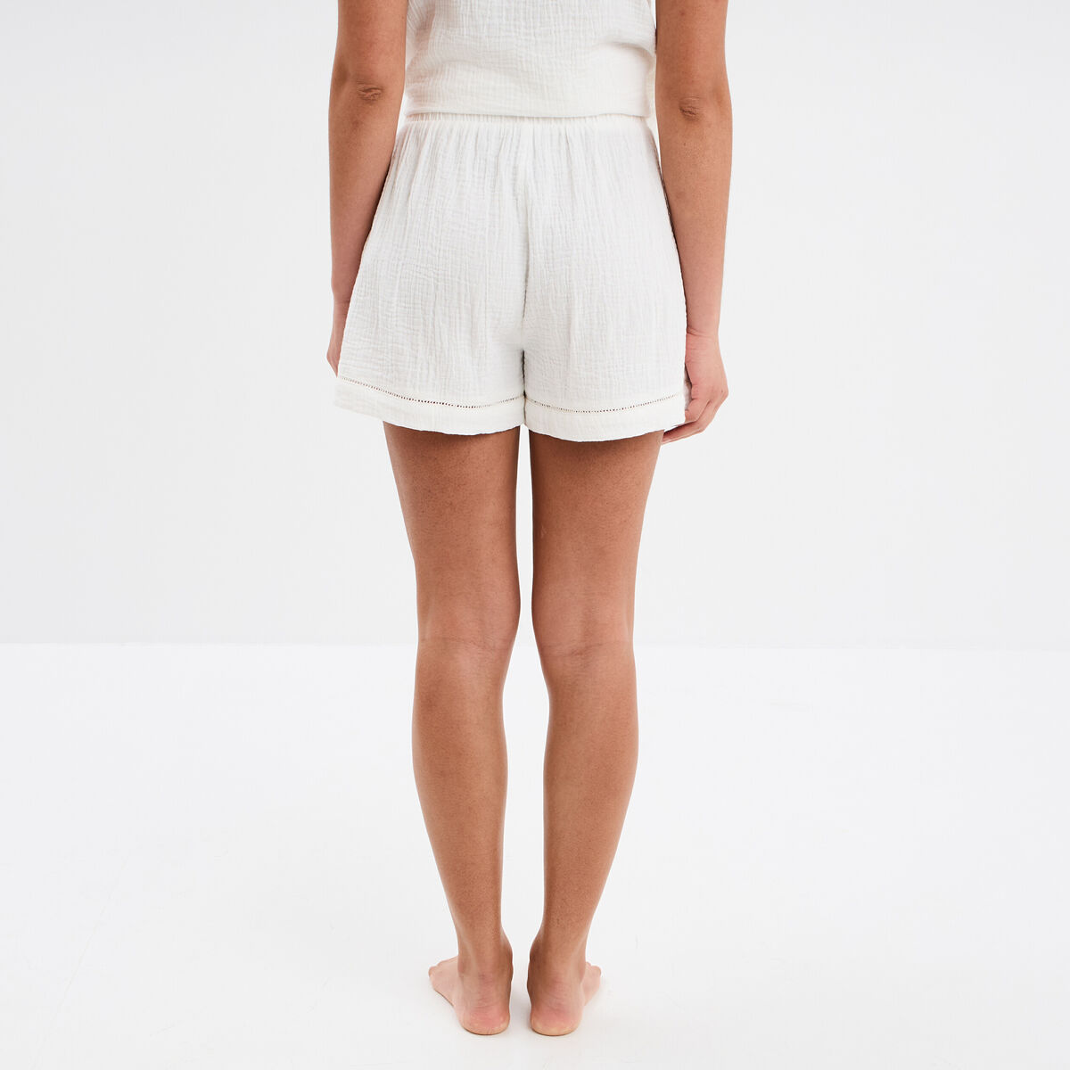 Bas de pyjama short gaze de coton blanc femme