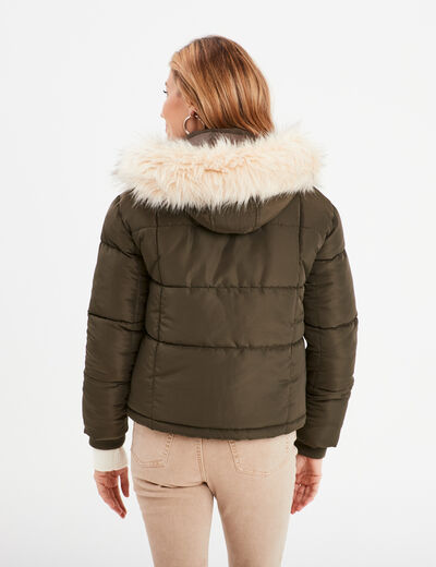 Doudoune à capuche amovible vert kaki femme