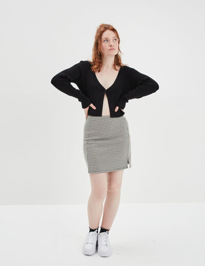 Jupe courte droite avec fente beige femme