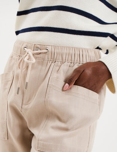Pantalon mom taille &eacute;lastiqu&eacute;e beige femme