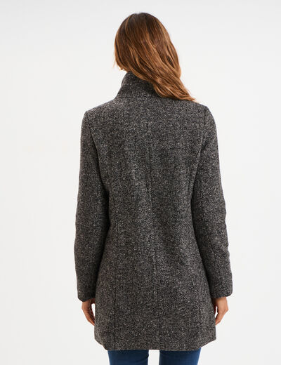 Manteau droit mi-long col montant doubl&eacute; gris fonc&eacute; femme