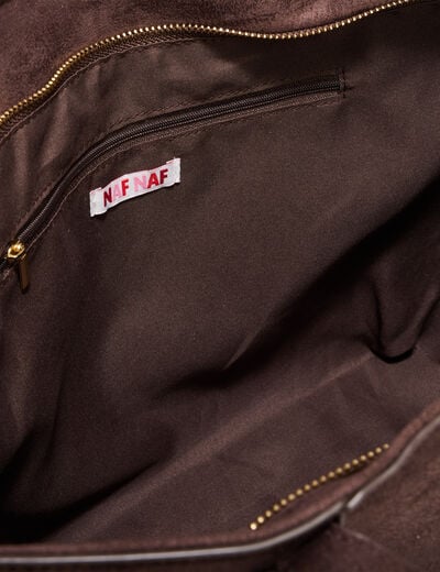 Sac cabas effet su&eacute;dine marron fonc&eacute; femme
