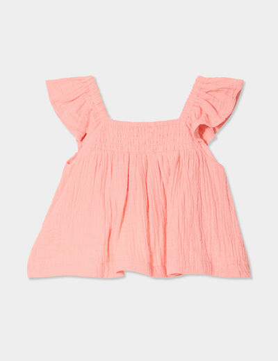 Ensemble 2 pièces short et t-shirt coton rose corail bébé fille