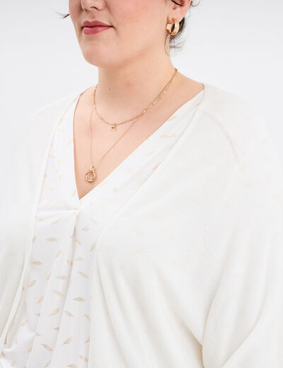 Gilet col ouvert manches 3/4 blanc femme grande taille