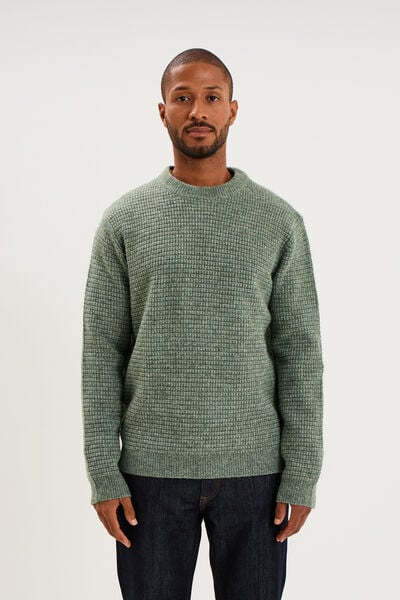 Pull col rond manches longues vert kaki homme