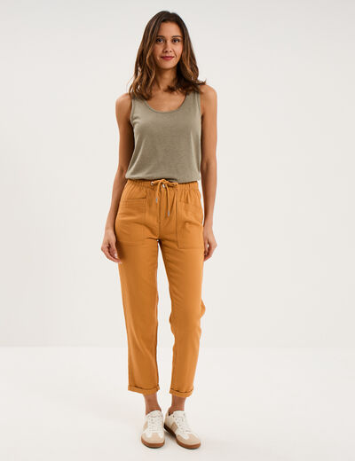 Pantalon mom taille &eacute;lastiqu&eacute;e jaune moutarde femme
