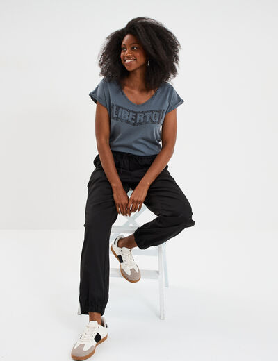 T-shirt d&eacute;lav&eacute; en coton gris femme