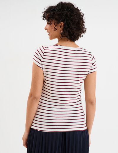 T-shirt rayé manches courtes ecru femme