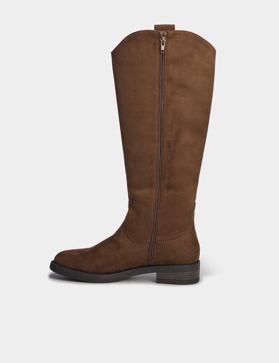 Bottes hautes zipp&eacute;es marron fonc&eacute; femme