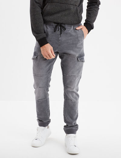 Pantalon skinny stretch 2 poches côtés denim gris fonce homme