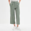 Pantalon large fluide taille élastiquée vert kaki femme