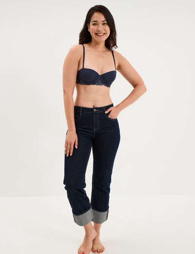 Soutien-gorge balconnet micro dentelle bleu marine femme