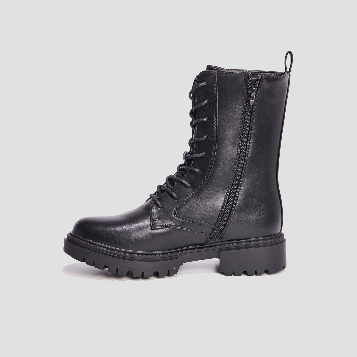 Boots à lacets zippées crantées noir femme