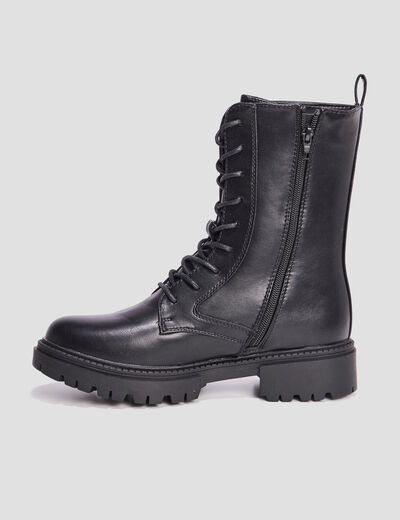 Boots à lacets zippées crantées noir femme