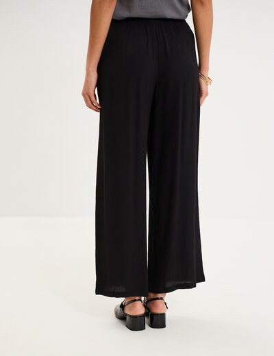 Pantalon effet cr&ecirc;pe taille &eacute;lastiqu&eacute;e noir femme