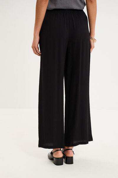 Pantalon effet cr&ecirc;pe taille &eacute;lastiqu&eacute;e noir femme