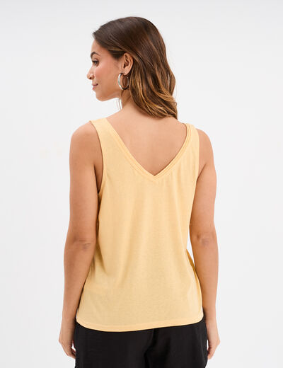 Débardeur col et dos en V jaune clair femme