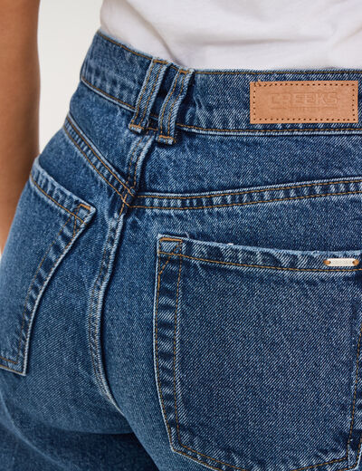Jeans mom cropped taille haute denim stone femme