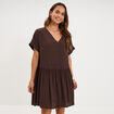 Robe courte fluide manches courtes marron fonc&eacute; femme