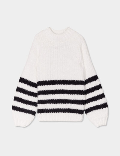 Pull col rond manches ballons ivoire fille