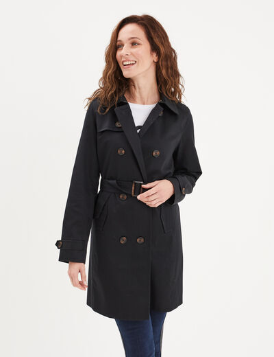 Trench mi-long ceinturé noir femme