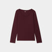 T-shirt coton col rond manches longues prune femme