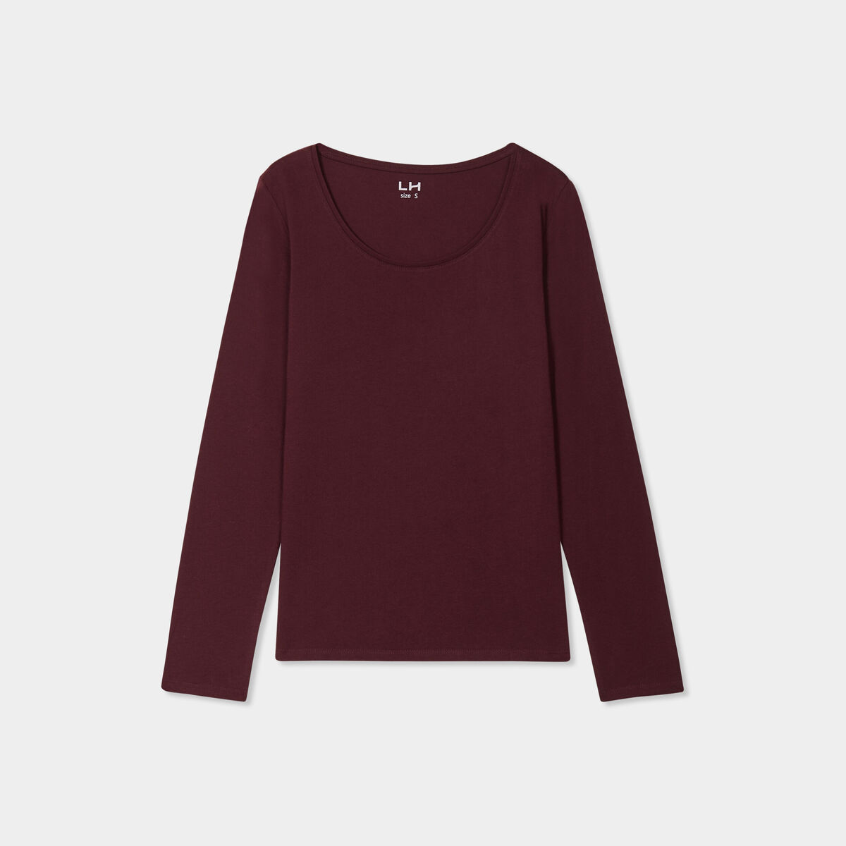 T-shirt coton col rond manches longues prune femme