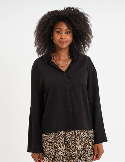Chemise manches retroussables noir femme